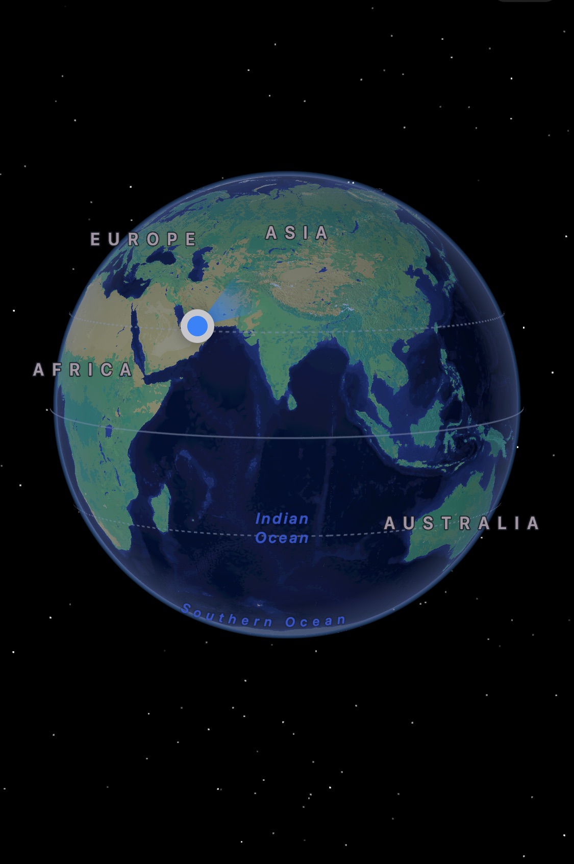 Apple Maps globe view showing stars