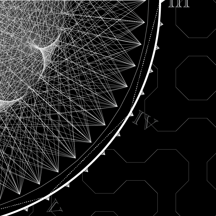 Close up of overlapping lines from main clock